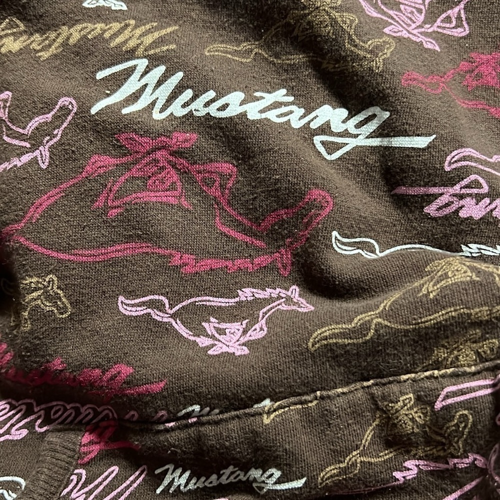 Ford Mustang Brown Pullover Logo & Horses Cotton Polyester Lining Junior Size L - Picture 3 of 9
